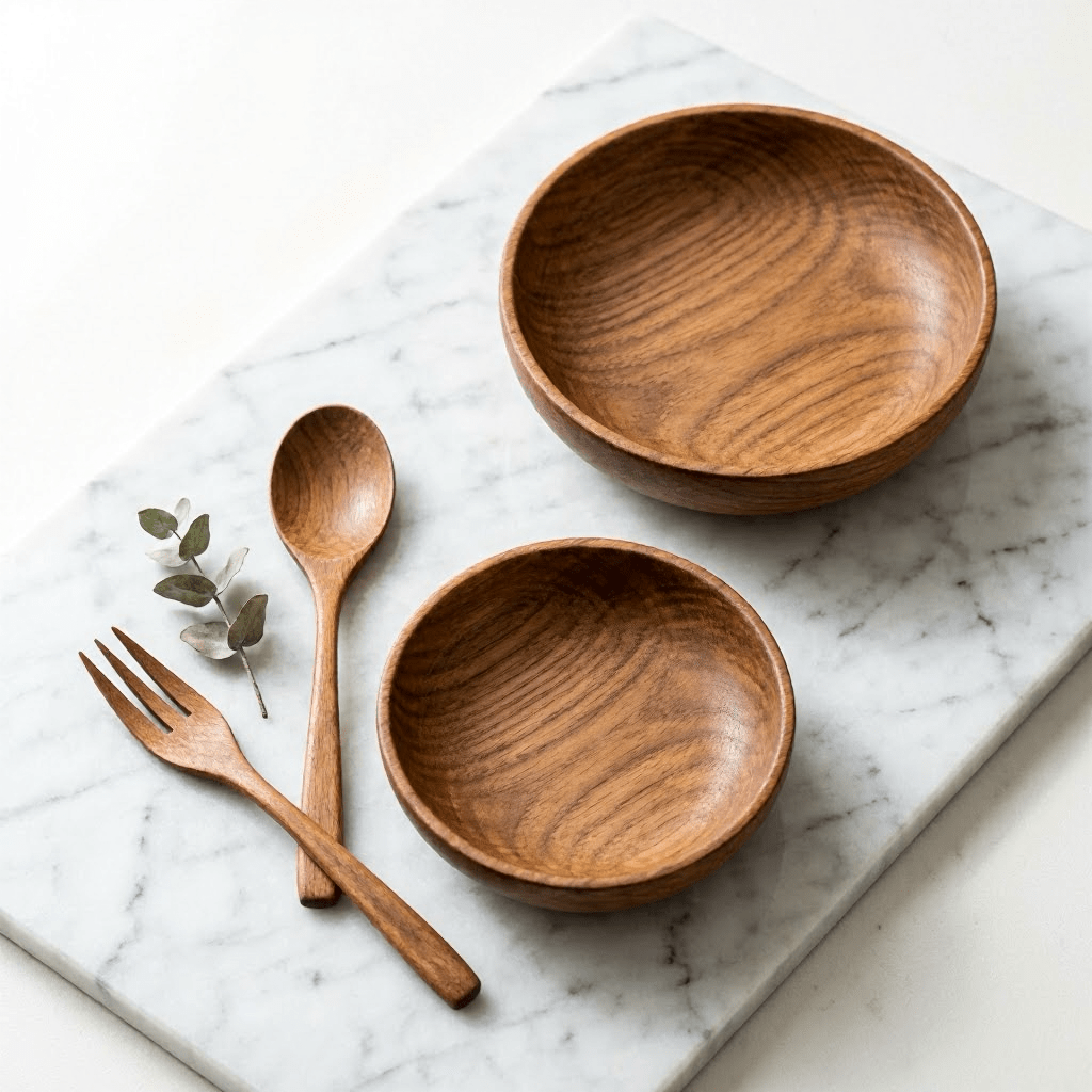Wooden Bowl Set | Spoon & Fork Combo - Aharyam Foods